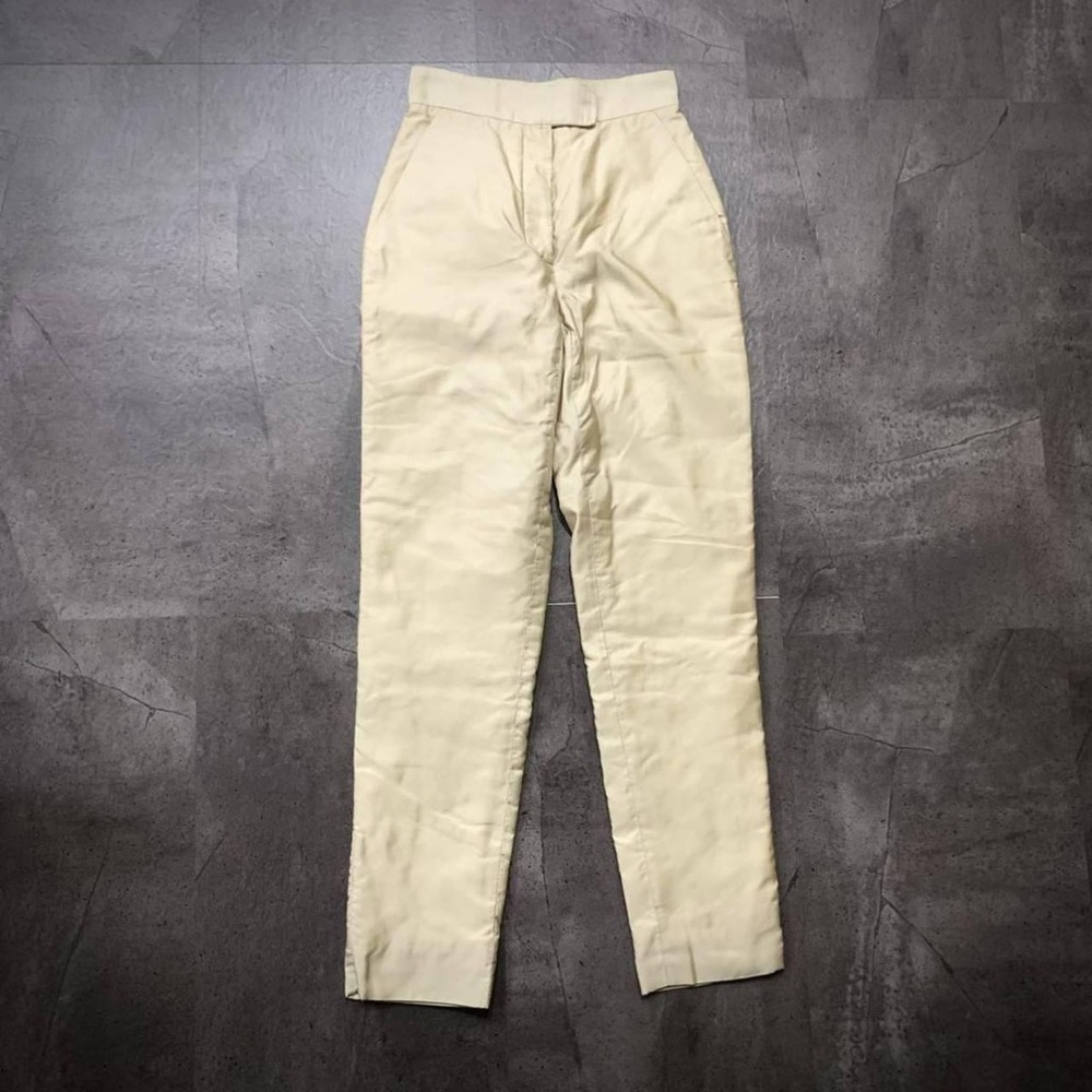 Prada cream 100% silk high waisted straight leg trousers